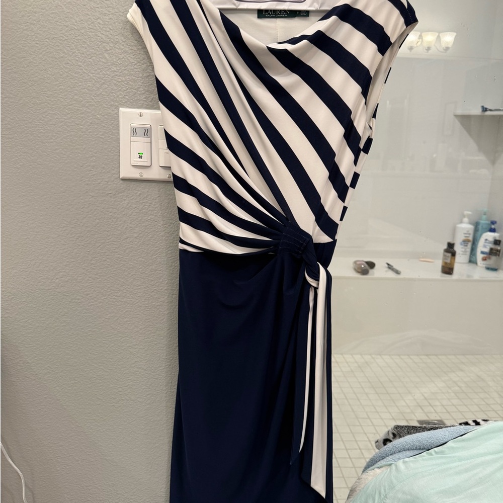 Ralph Lauren Navy and White Asymmetrical Sheath Dress